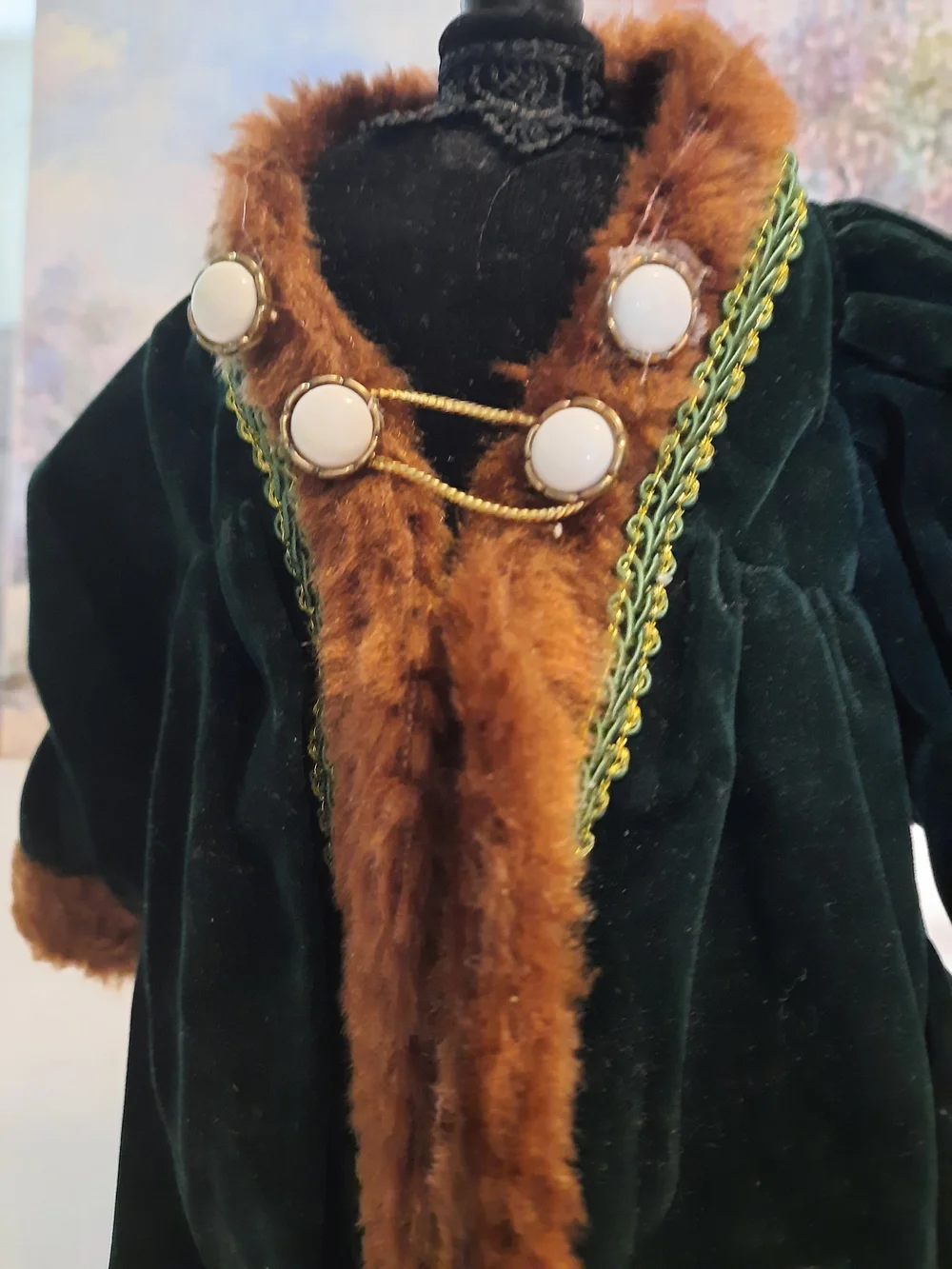 Velvet Doll Coat with Brown Faux Fur Trim